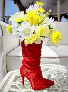 跨境红色高跟鞋花瓶Red High Heel Shoe Vase with Wild Leopard