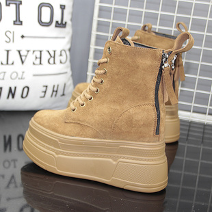 超高跟14cm马丁靴女秋冬加绒小个子内增高12cm厚底松糕休闲女短靴