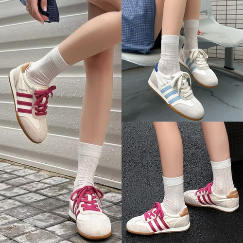 德训优质女春夏秋季新款软底时尚拼色运动鞋真皮百搭透气阿甘鞋