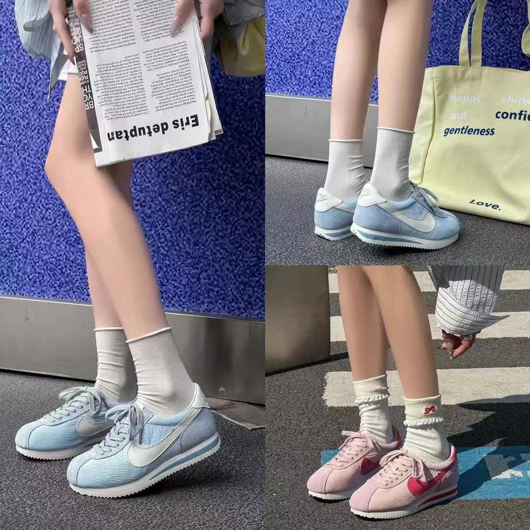 V98真皮厚底平底复古阿甘鞋女2025新款百搭勾勾休闲运动鞋德训