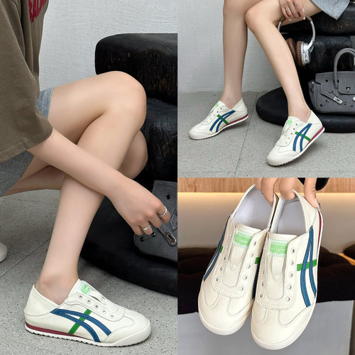 真皮小白鞋女鞋休闲鞋四季春秋款新款踩脚两穿运动阿甘鞋健身轻便