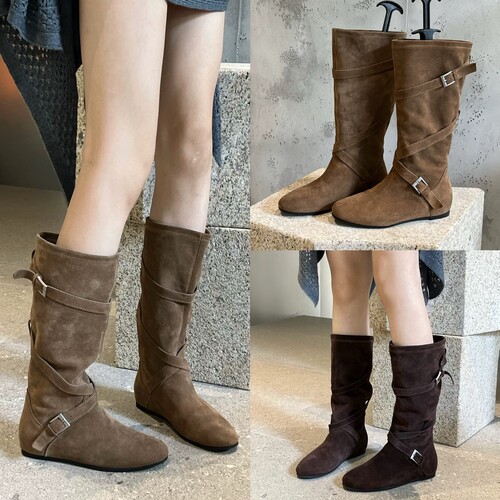 薇玖芭2025新款真皮厚底西部牛仔靴女增高休闲长靴百搭舒适女鞋