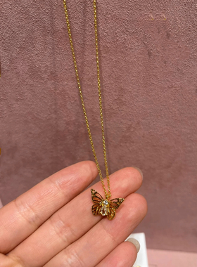高品质铜镀金外贸首饰出口欧美大牌原单饰品镂空蝴蝶项链女