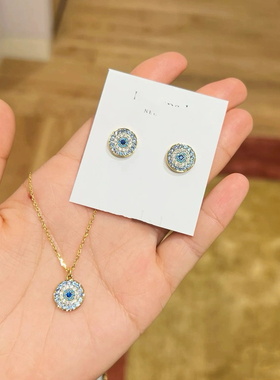 高品质 出口欧美大牌原单恶魔之眼圆牌项链耳钉女