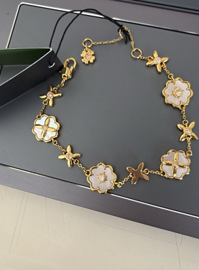 高品质出口欧美原单贝母四叶草多花手链女金色百搭首饰品