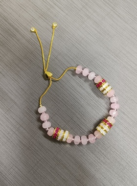 高品质出口欧美 好运连连粉色石头串珠手链女