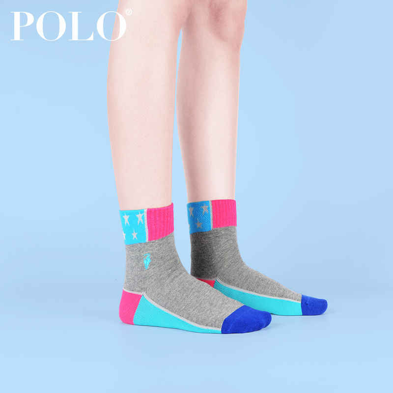 Polo潮牌袜子女糖果色中筒中厚甜美秋冬季棉袜潮ins秋季冬天女袜