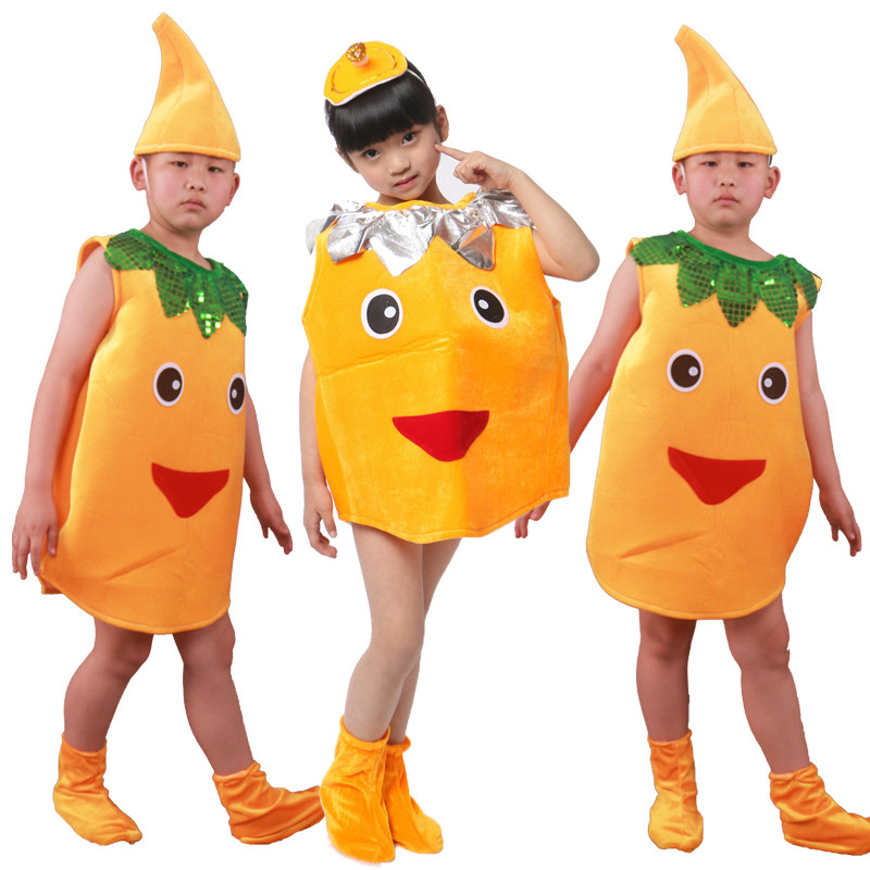儿童水果金桔桔子舞蹈演出服幼儿园橙子橘子卡通蔬菜水果表演服装