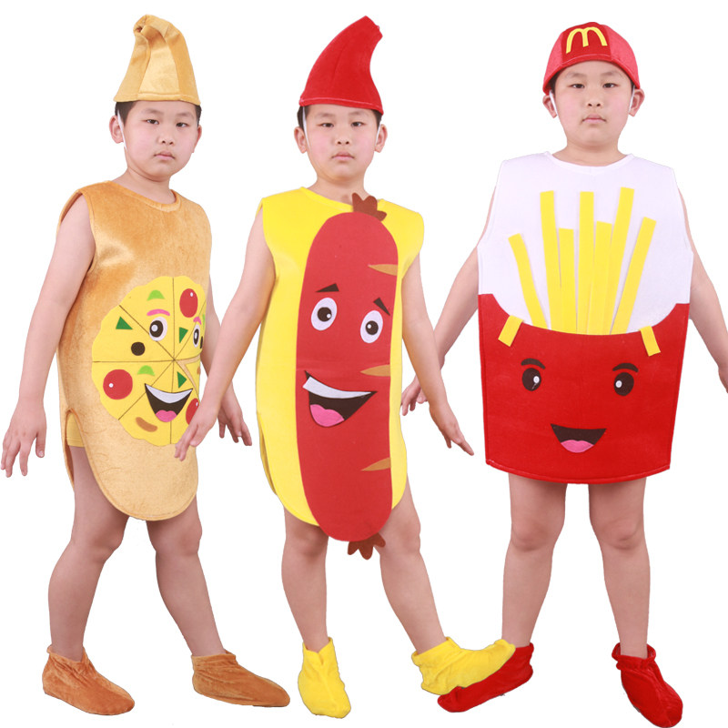 儿童快餐披萨香肠表演服装幼儿热狗火腿肠薯条食物亲子游戏表演服