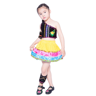 儿童苗族服装锡伯族少数民族演出服红山果土家族表演黎族舞蹈服装