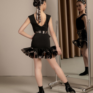 光之灵蛇202新款 拉丁舞练习服女童 5少儿拉丁舞春夏桃心领无袖