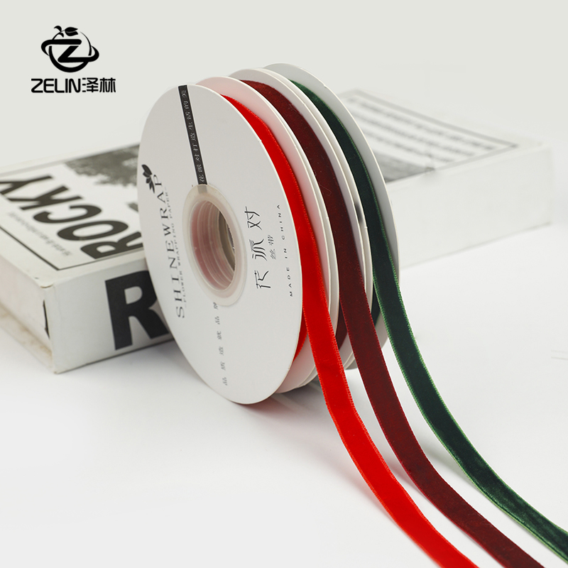 泽林圣诞节新款天鹅绒丝带红绿色彩带包花缎带圣诞树花束装饰丝带