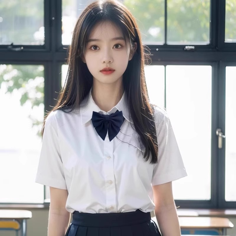 jk白衬衫女夏基础款短袖校服制服尖领毕业班服高中生运动会演出服