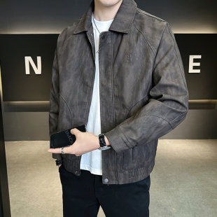 美式皮衣男士外套春秋季2025新款翻领潮牌机车服男装飞行员皮夹克