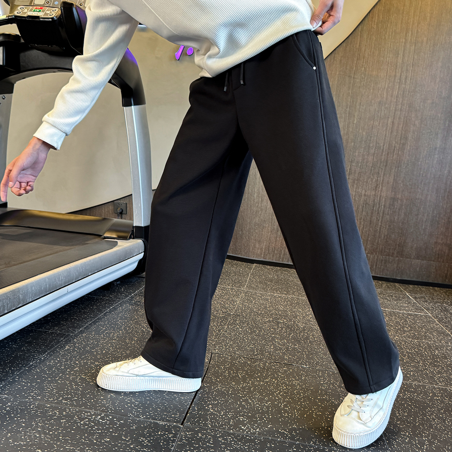 加绒加厚款裤子男休闲运动弯刀裤