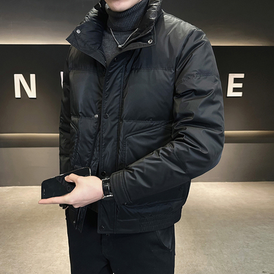 潮牌爆款立领短款徽章羽绒服男款