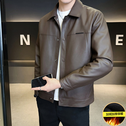 加绒皮衣外套男士2025新款秋冬季