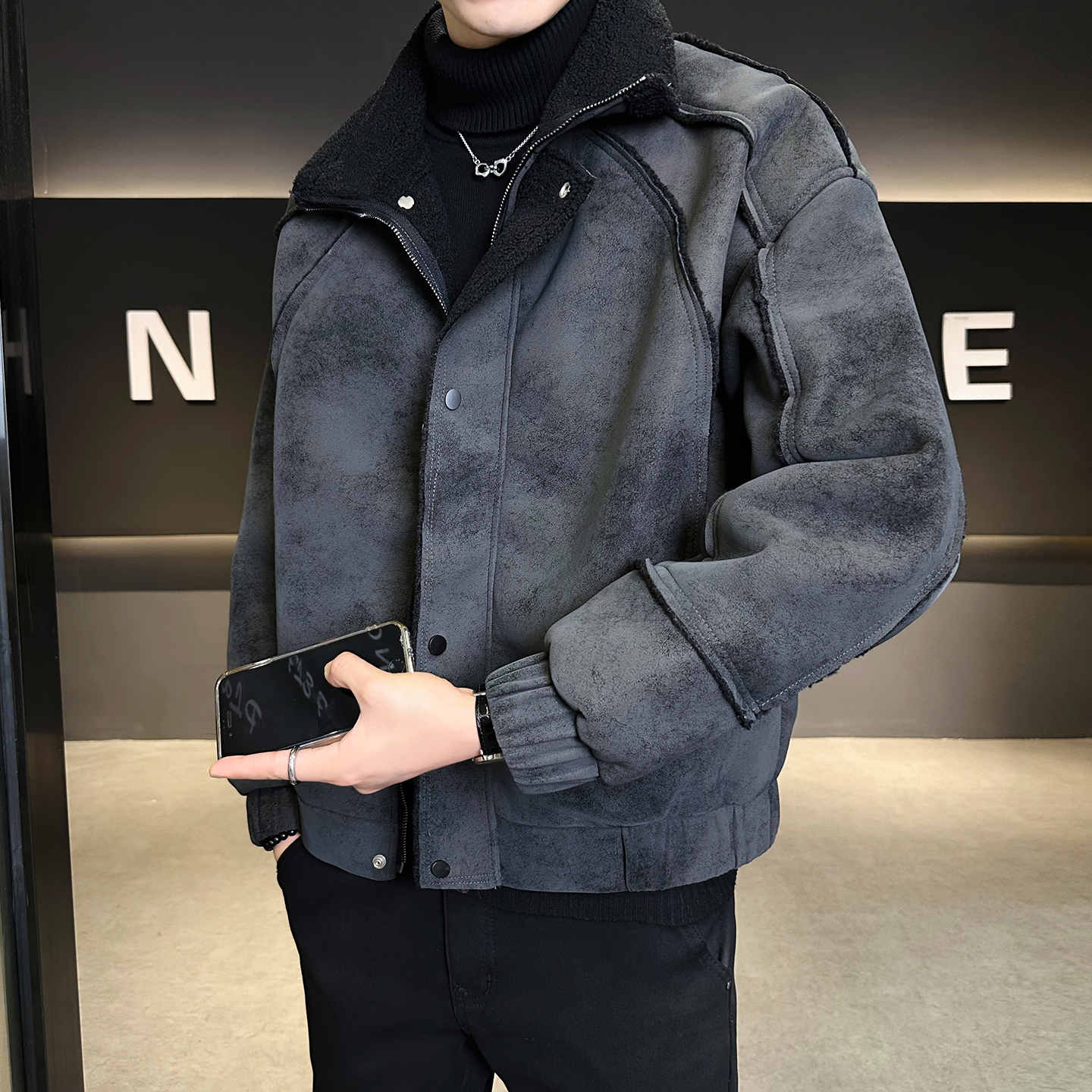 皮毛一体外套男士皮衣冬季派克服