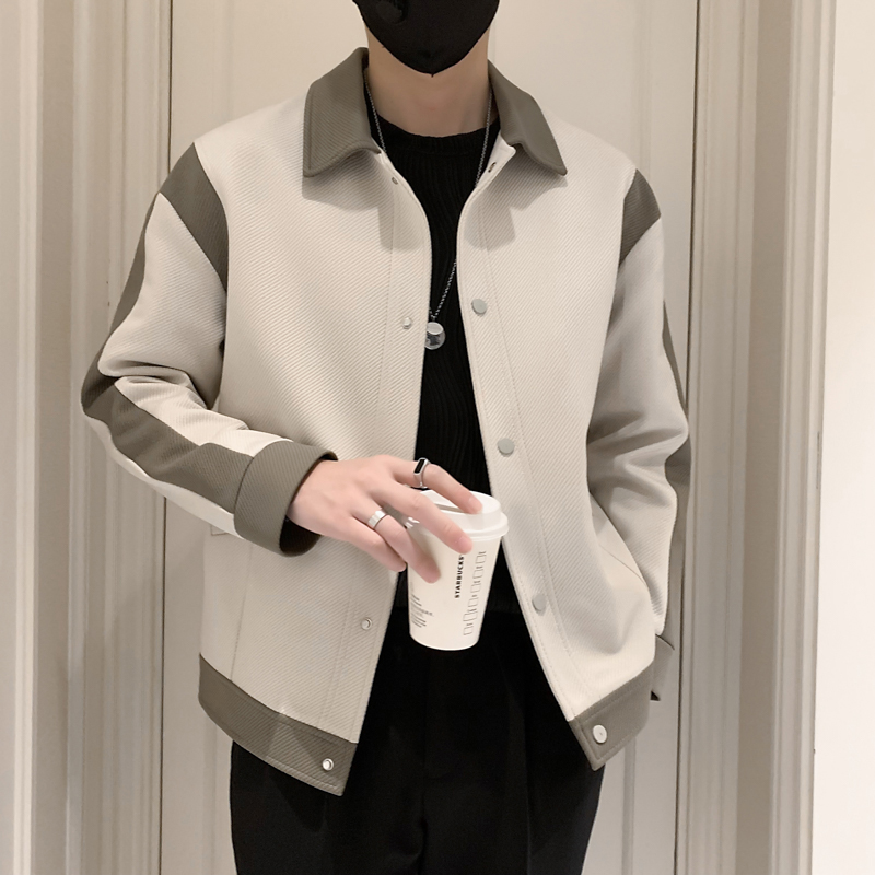 男士外套春秋2025新款高级感潮牌拼色翻领男装上衣服休闲潮流夹克