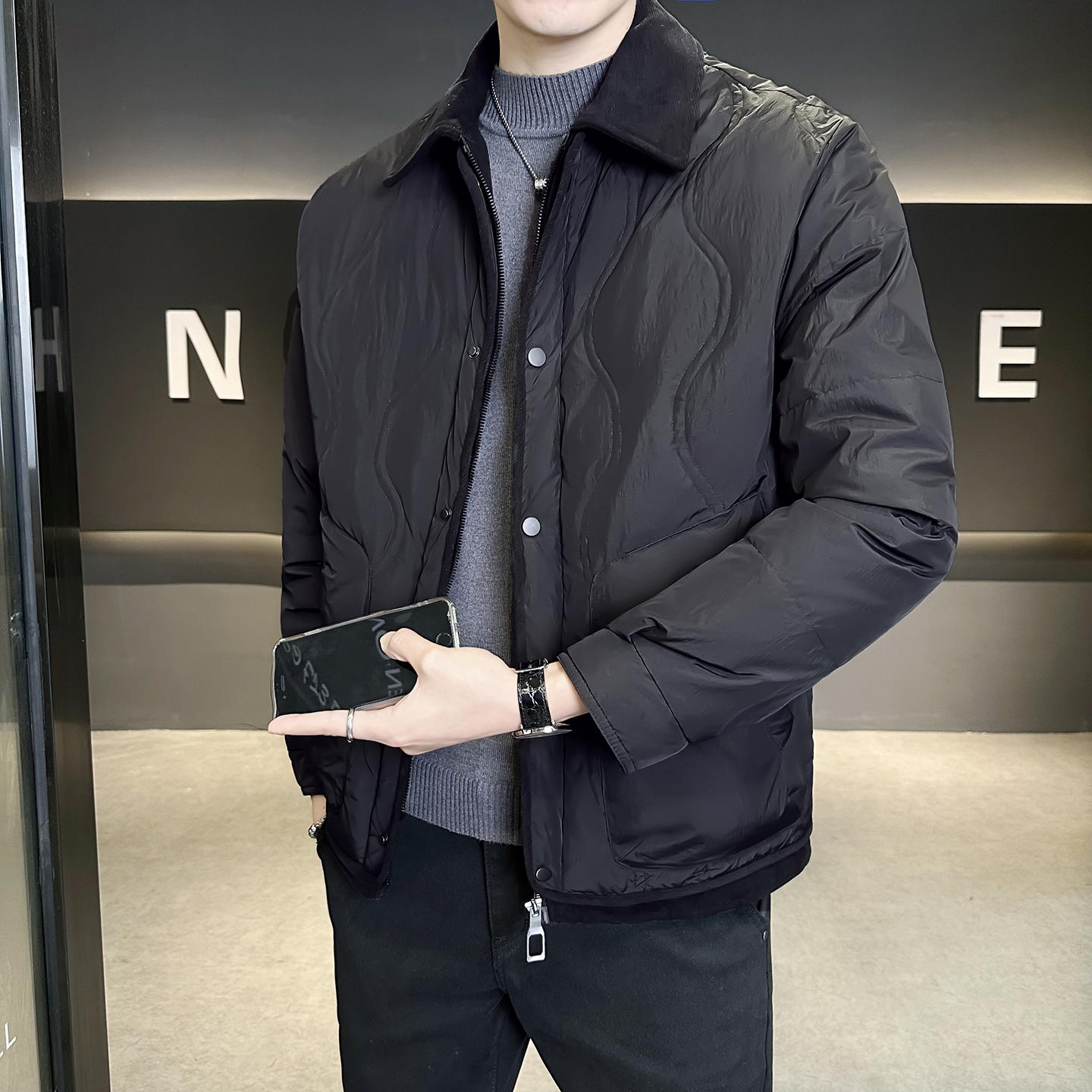 轻薄翻领拼接男士羽绒服冬季外套