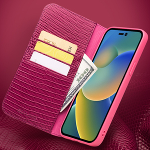 洽利 适用于iphone14promax手机壳鳄鱼纹真皮套苹果14plus翻盖防摔时尚简约保护壳插卡式奢华女士专属皮套
