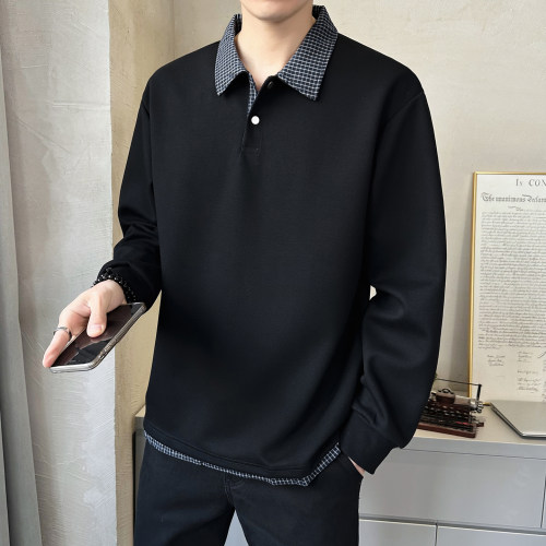 假两家POLO衫男士翻领卫衣春秋季2026新款拼接宽松打底衫长袖T恤