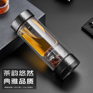 茶水分离泡茶杯男士个人专用茶杯高档品茶杯办公室喝茶过滤玻璃杯