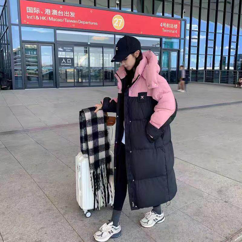 高端新款羽绒服女秋冬季时尚中长款白鸭绒撞色创意拼接加厚外套