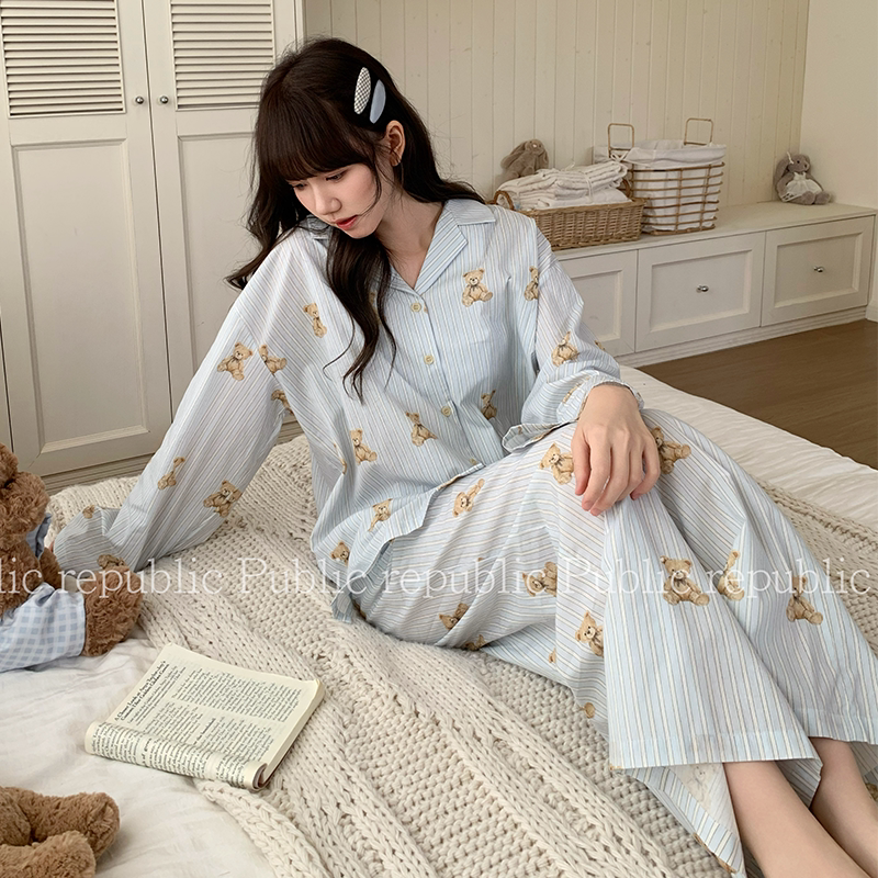 韩国Public republic 睡衣女甜美卡通小清新少女舒适开衫家居套装