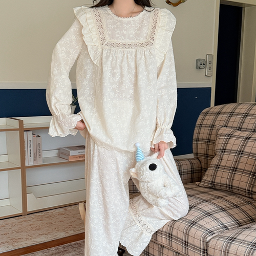 爱丽斯甜梦法式重工全身刺绣睡衣女公主风春夏甜美少女全棉家居服