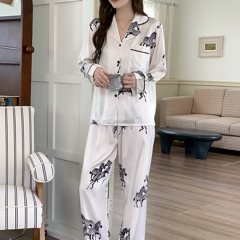 「缎面斑马」First snow 睡衣女甜美印花蕾丝花边柔软家居服套装
