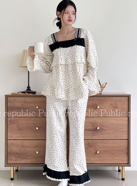韩国Public republic 睡衣女甜美气质磨毛棉简约款保暖家居服套装