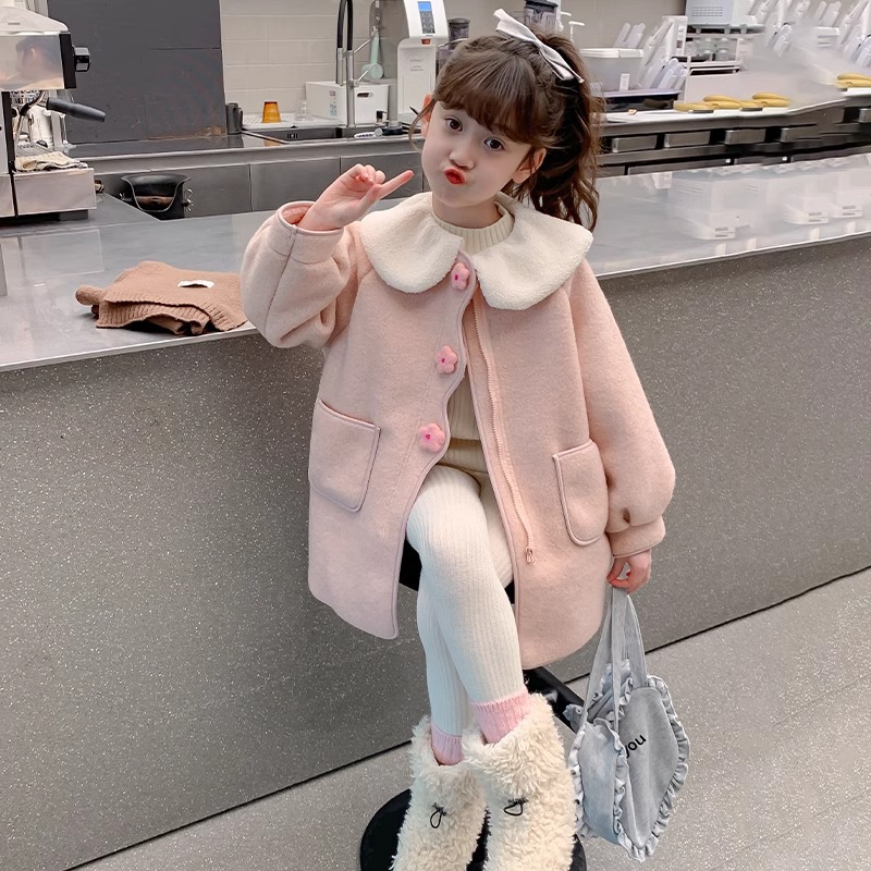 女童外套2025秋冬新款儿童洋气呢子大衣中大童冬季加厚羊羔绒