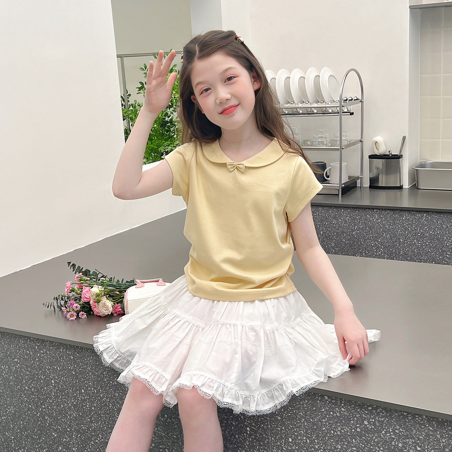 女童短款韩版修身上衣儿童洋气网红短袖t恤大童女孩2026夏装新款