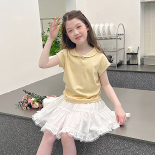 女童短款韩版修身上衣儿童洋气网红短袖t恤大童女孩2026夏装新款