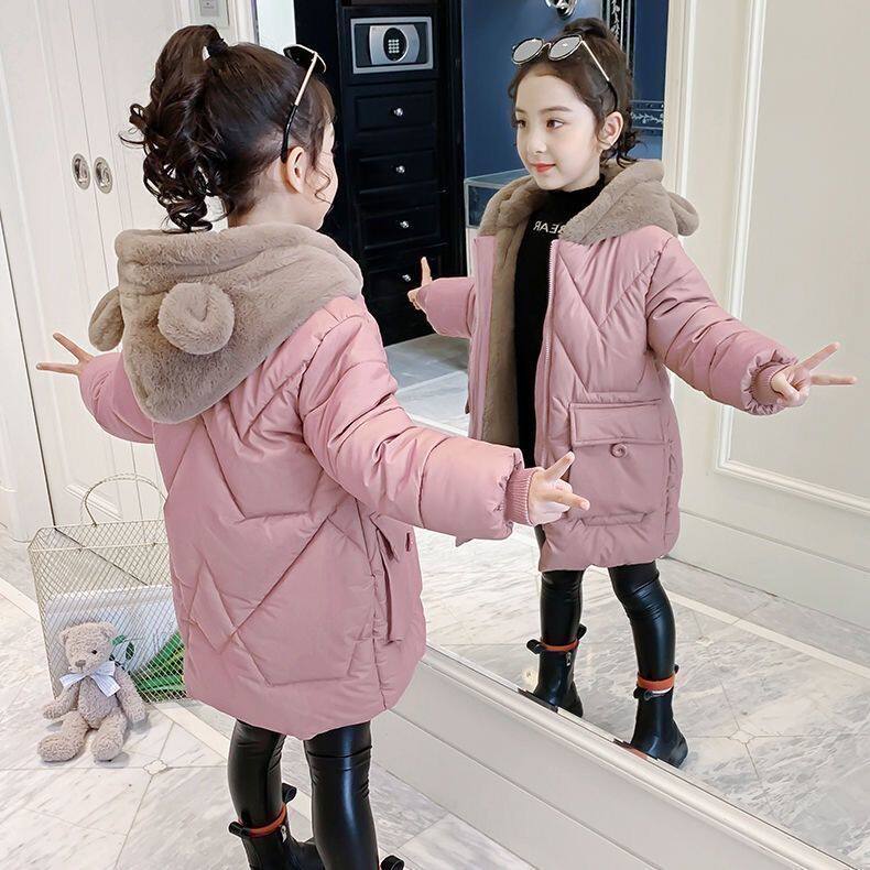 女童2026新款加绒中长棉服洋气