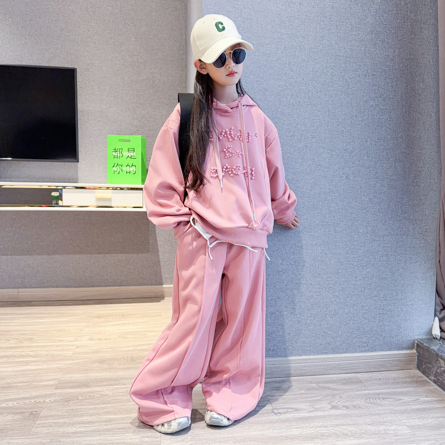 女童2026春装新款套装儿童韩系连帽卫衣宽松阔腿裤大童春秋两件套