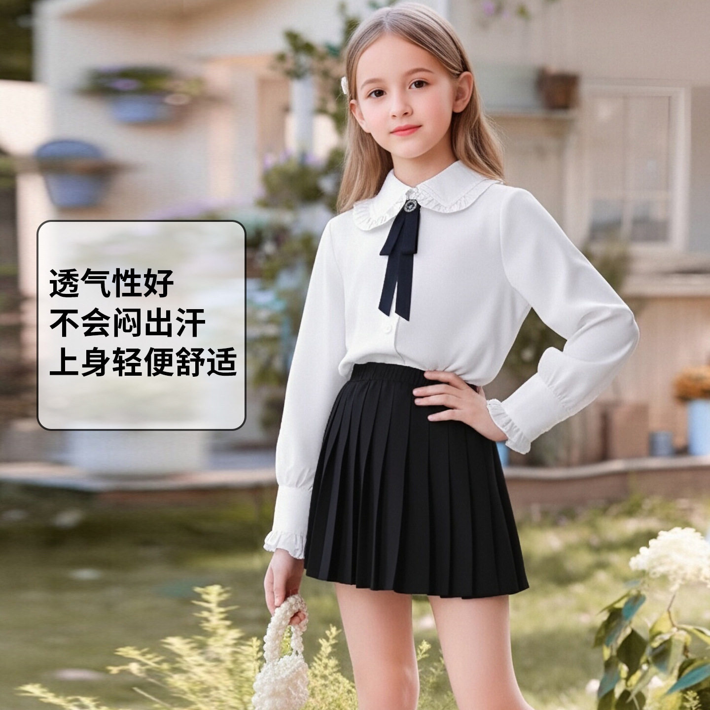 女童衬衫春秋2026新款洋气女孩白色衬衣儿童春夏季纯棉长袖上衣