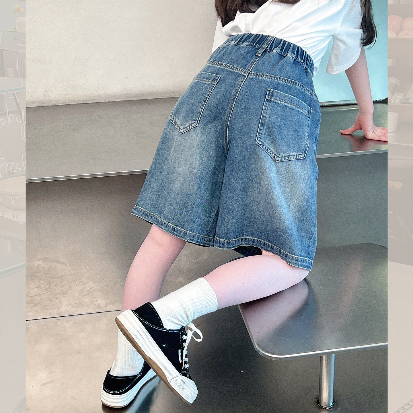 女童磨白复古牛仔七分裤子大童洋气五分中裤儿童短裤2026夏装新款