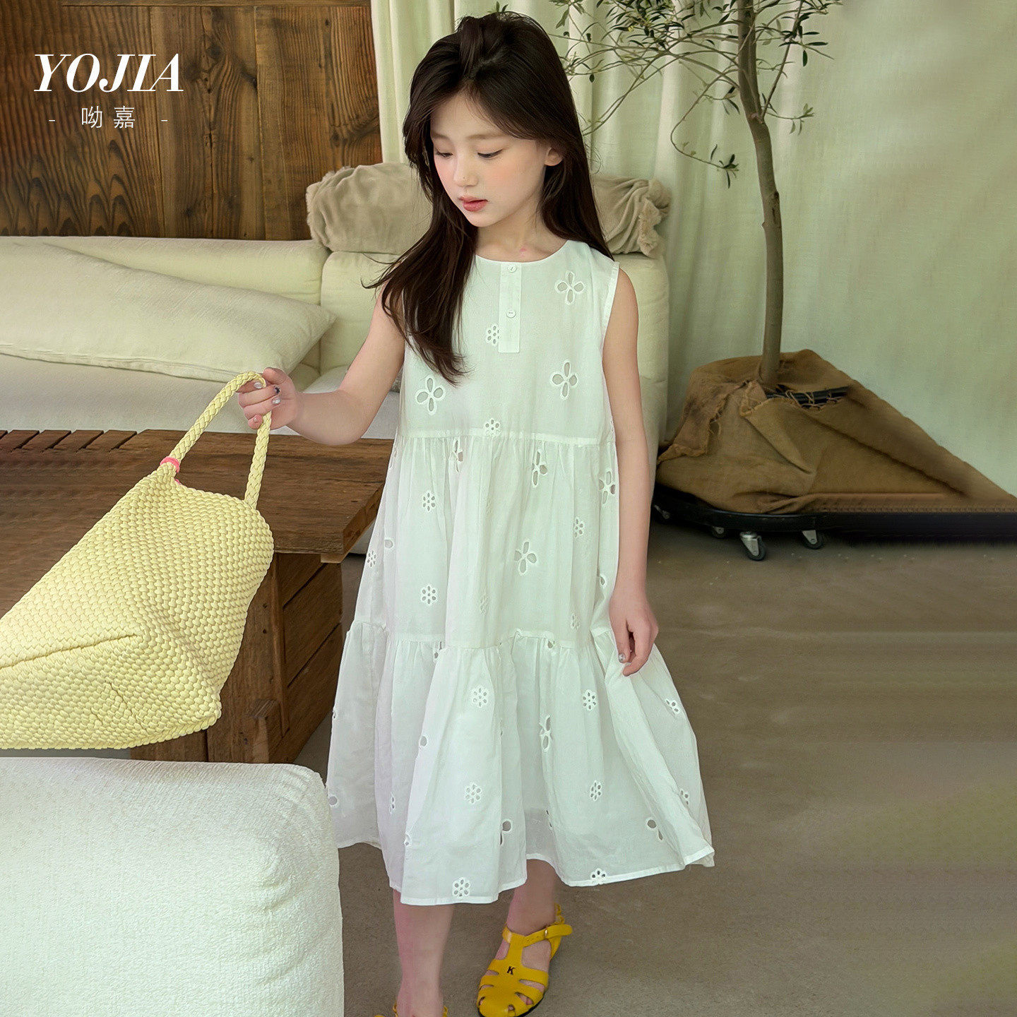 YOJIA女童连衣裙纯棉夏装2026新款洋气无袖小女孩裙子儿童公主裙