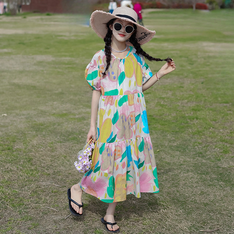 QZ3509童装连衣裙2026新款洋气夏装女孩裙子韩版女童碎花公主长裙