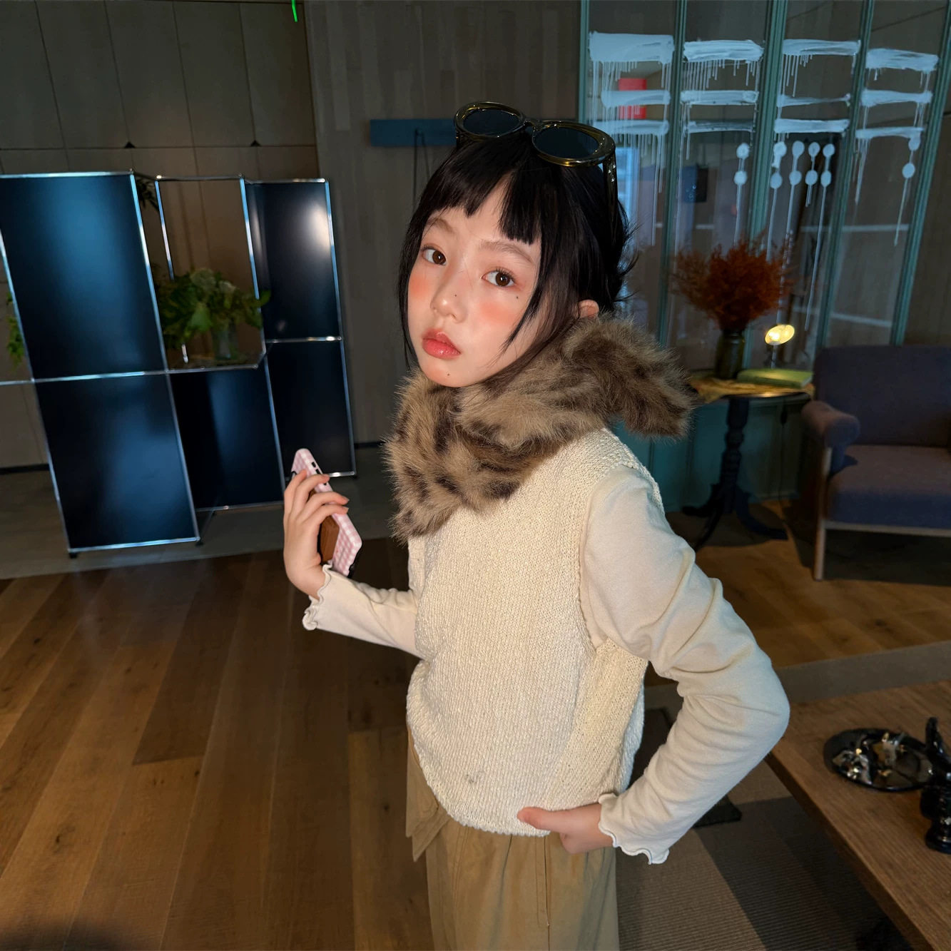 2026秋款女童韩版肌理针织马甲
