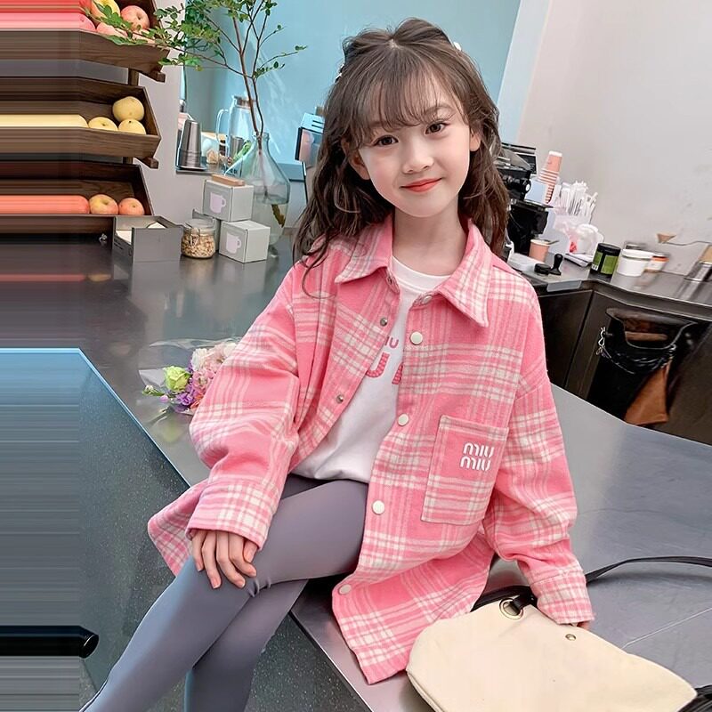 女童衬衫春装2026新款洋气儿童长袖格子衬衣春秋款外套小女孩上衣
