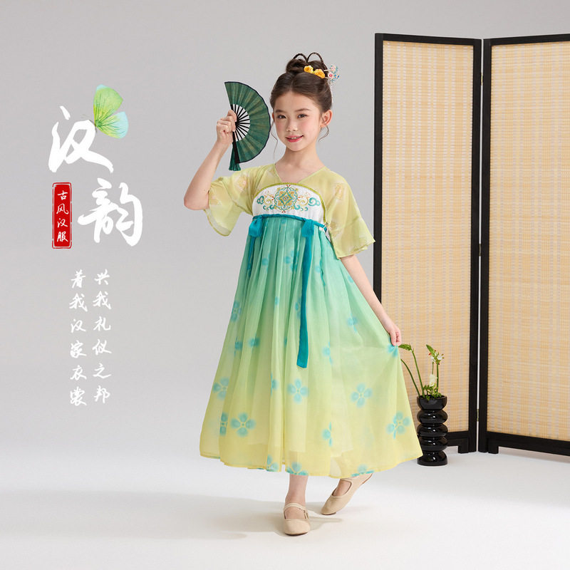 布丁哈鲁童装汉服2026夏季新款甜妹国风女童汉服连衣裙宽松透气