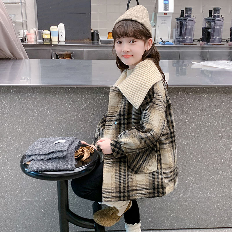 女童外套秋冬款2025新款儿童呢子夹棉加厚中长款风衣女孩毛毛衣