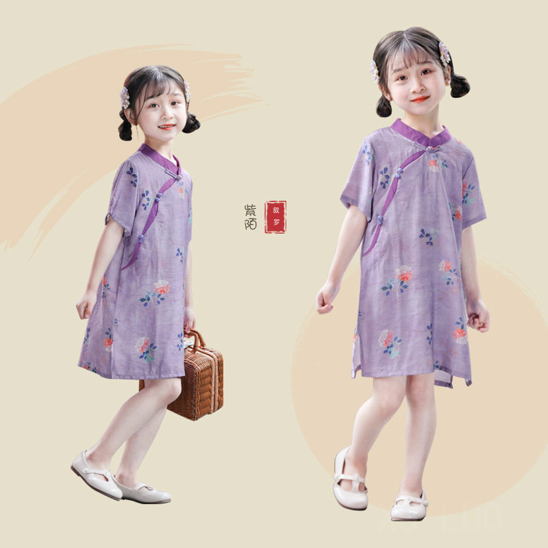 儿童旗袍夏季新款轻薄中国风连衣裙女童新中式童装复古汉服裙子