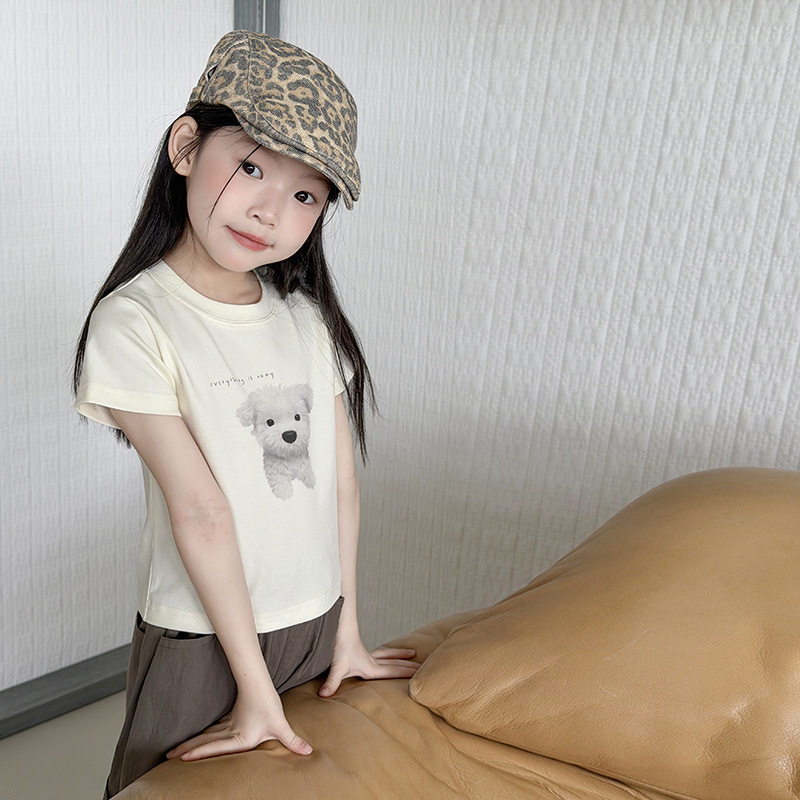 艾摩贝贝儿童正肩短袖2026夏装女童休闲时髦辣妹卡通短款T恤上衣
