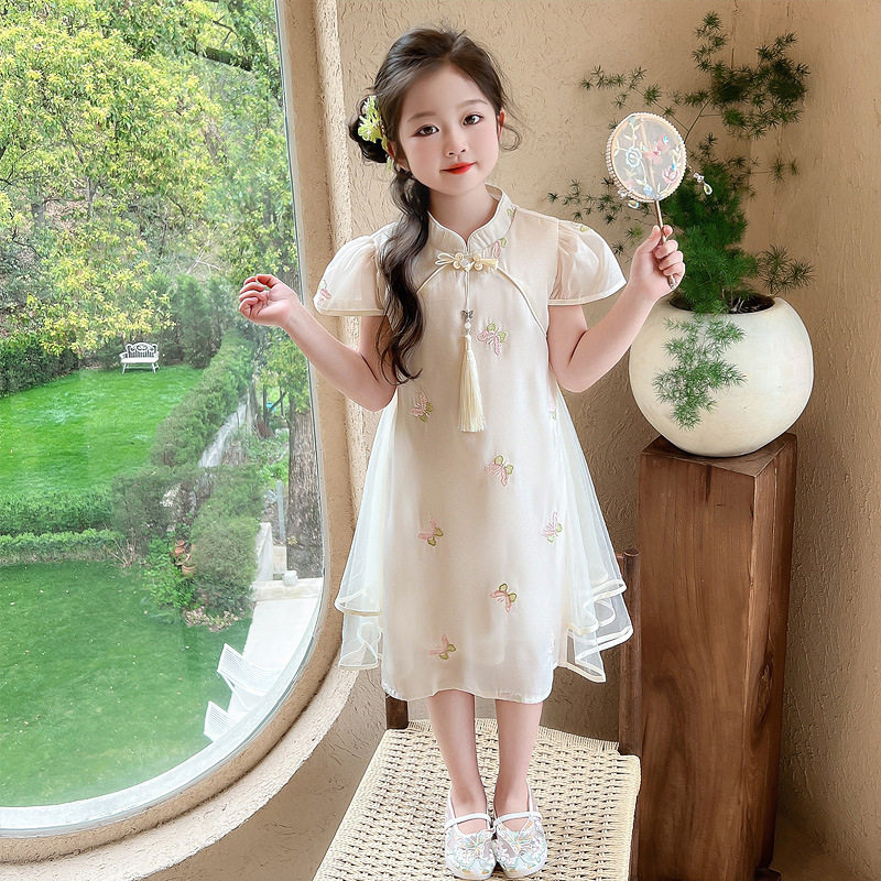 2026新款女童夏季珍珠绣旗袍裙