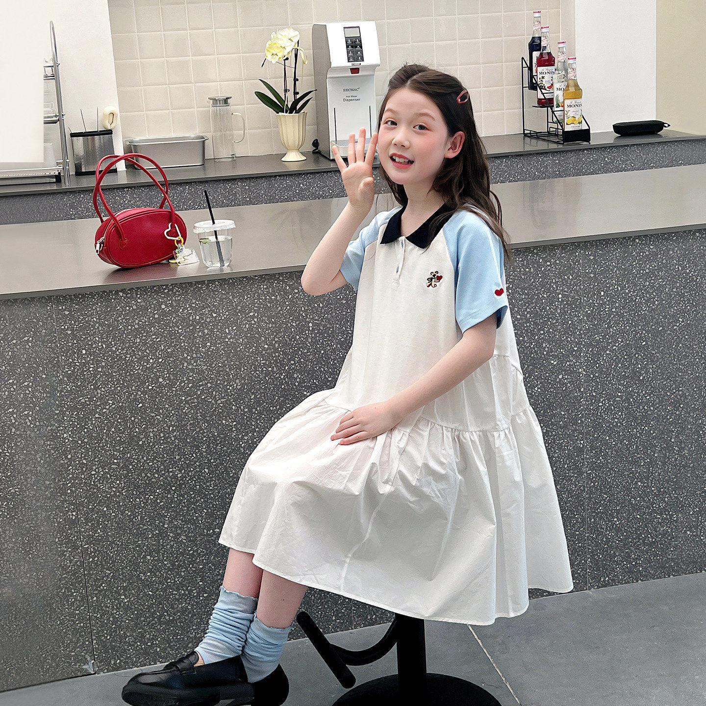 女童短袖t恤拼接韩版长裙子大童洋气运动连衣裙儿童2026夏装新款