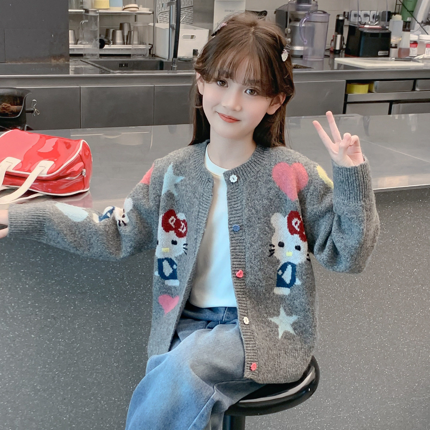 女童外套春秋款2026新款儿童洋气时髦毛衣开衫女孩春装网红上衣潮